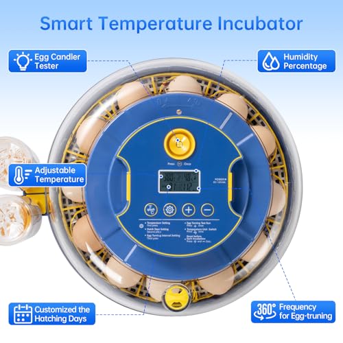 18 Egg Incubator for Hatching Eggs – Smart Auto Turner & Humidity Control, 360° View, Built-in Candler | Hatching Kit with Chick Helmet for Chicken, Duck, Quail | Ideal for Home & Classroom