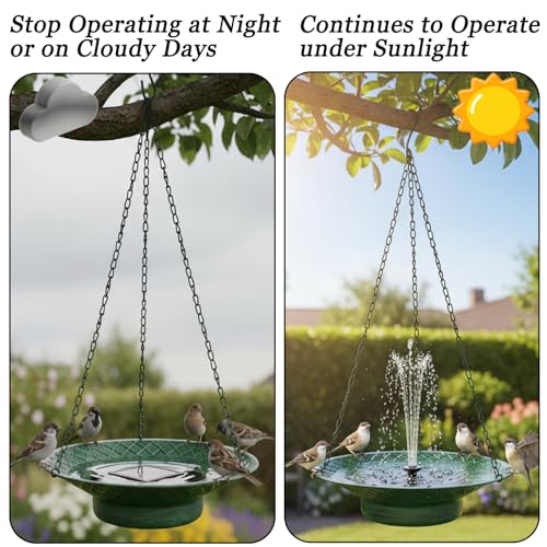 Hanging Bird Bath with Solar Fountain, 12.6" Solar Powered Bird Bath, Metal Hummingbird Fountain Bird Bath for Garden, Patio, Lawn Decor, Green - color: Green