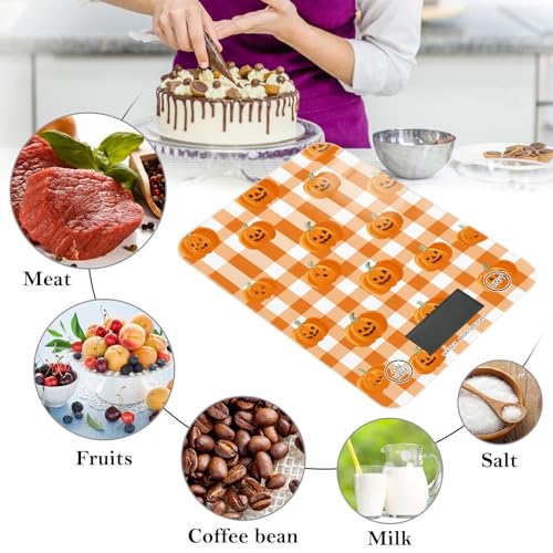 Food Scale Kitchen Scale Food Weight Scales Digital Weight Grams and Ounces Small Electronic Food Scale for Baking Cooking Halloween Orange Plaid Pumpkin Heads - color: Halloween Orange Plaid Pumpkin Heads