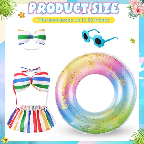Bikini Porch Goose Outfits with Sunglasses and Swimming Tube for 23" Summer Goose Costume Garden Patio Statue Decor(Rainbow) - style: Rainbow