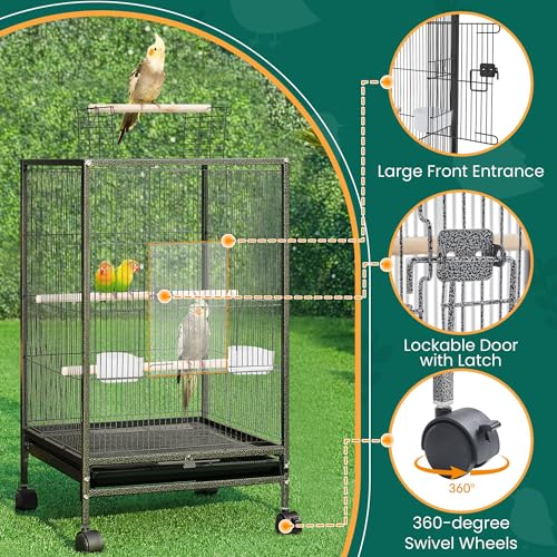Yaheetech 35 inch Wrought Iron Bird Cage w/Play Open Top and Rolling Stand for Small Birds Like Parrots Conure Lovebird Cockatiel Lovebirds Budgies - size: 35 inch