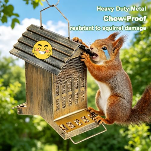 Large Metal Bird Feeder House Outdoor 2-Side Feeding 7.5 Lbs Capacity | Heavy Duty, Waste Proof, Waterproof, Weatherproof, Chew-Proof, House Shape, Easy to Refill and Clean, No Frequently Refill - size: L- 7.5 lbs capacity