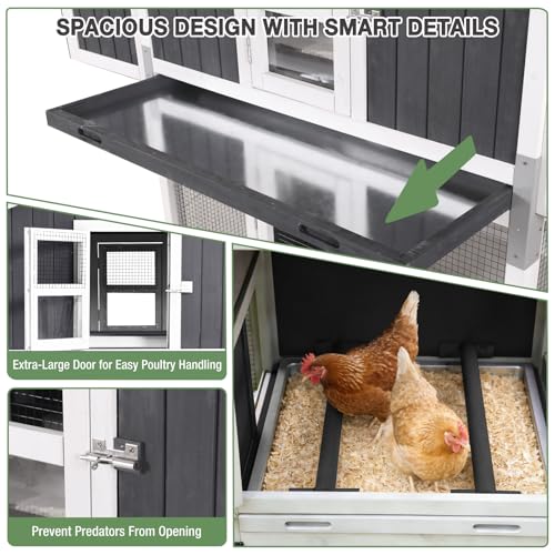 Large Chicken Coop for 6-8 Chickens, Double Folding Wooden Chicken House with 2 Nesting Boxes, Reinforced Iron Frame, Pull-Out Tray & Waterproof Roof, Outdoor Poultry Cage-(Black) - color: Black (AIR66-B)