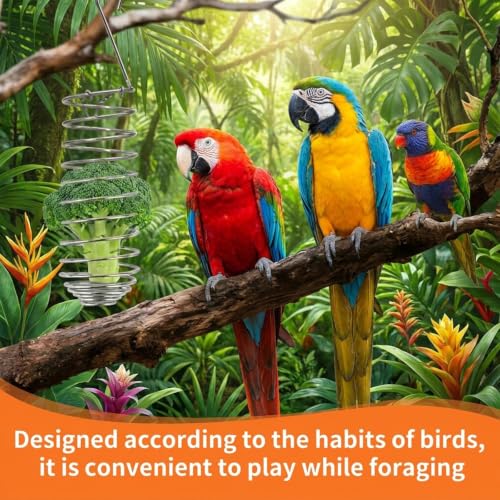 2 Pcs Spray Millet Treat Holder with Chains, Stainless Steel Bird Foraging Feeder Toy, Hanging Fruit Vegetable Basket for Parakeet Cockatiel Conure Macaw Parrot Cage Accessories