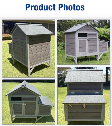 Chicken Coop Outdoor Weatherproof Chicken House with Lockable Nesting Box Slide-Out Cleaning Tray 2 Round Perches & Elevated Predator-Proof Base for 2-4 Chickens Ducks Grey - color: Grey