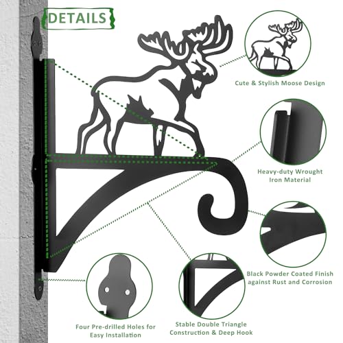 ATKKE Hanging Plant Bracket Hangers Indoor Iron Wall Mount,11” Moose Silhouette Ornamental Iron Hangers Hookers for Flower Pot Lantern Bird Feeder Wind Chimes - size: Moose