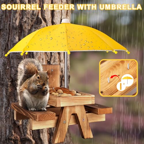 Gnodary Squirrel Feeder with Umbrella, Squirrel Feeders for Outside, Squirrel Picnic Table Feeder - Chipmunk Feeder Hold Corn, Corn Cob, Peanuts (Yellow) - color: Yellow