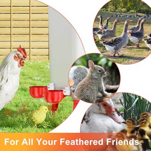 Automatic DIY Chicken Water Cup, Chicken Waterer Cups 10 Pack | Chicken Flock Waterer Cups with 3/8'' Hole Saw for Bucket, Trough, Easy Install