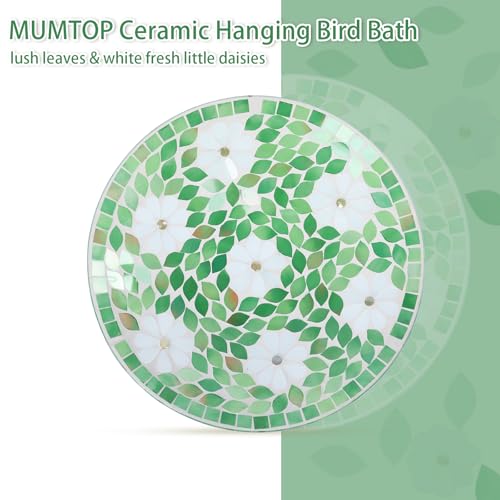 Hanging Mosaic Bird Bath Outdoor, Glass Bird Feeder for Garden Decor | 12 Inch Mosaic Hanging Birdbath for Outdoors, Glass Bird Water Bowl Flower Leaf Feeders for Outside, Garden, Lawn Yard Decor