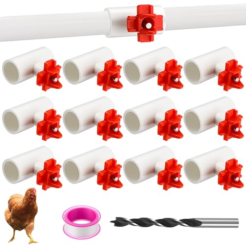 Enhon 12 Pack Chicken Water Nipples, DIY Auto Watering System 1/2" PVC Tee | Horizontal Side Mount Poultry Water Nipple Waterer Drinker and for Ducks Quail and Other Poultry