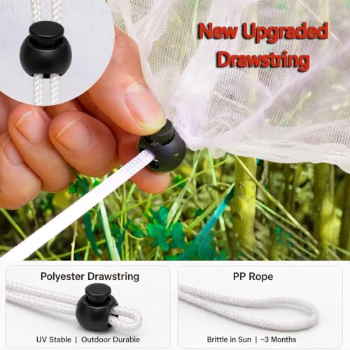 Drawstring Blueberry Netting for Bushes (2 Pack 3.28×2.62FT) - Easy Install Reusable Garden Netting, Protective Mesh for Fruit Trees & Tomato Plants, Blocks Birds, Squirrels & Insects - size: 3.28×2.62FT