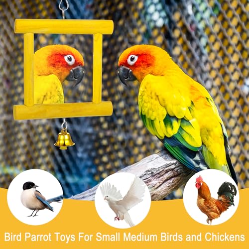 Chicken Toys - 1pc Hanging Bell Parrot Chicken Swing Mirror + 2pcs Beak Grinding Stones for Enrichment, Perfect for Coop, Birds, Parrots, Hens, Roosters, and More - color: Yellow
