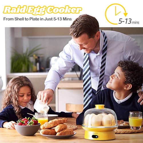 Macook Easter Rapid Egg Cooker with Touchscreen – 7-Egg Capacity, Soft/Medium/Hard-Boiled, Auto Shut-Off, BPA-Free & Dishwasher-Safe Parts, Measuring Cup Included (Yellow) - color: Yellow