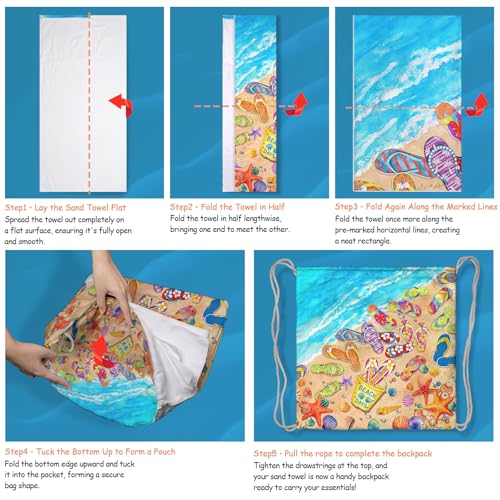 Flip Flops Beach Towel Bag 2 in 1 Colorful Summer Pool Blanket Convertible Drawstring Bag - color: Flip Flops Colorful