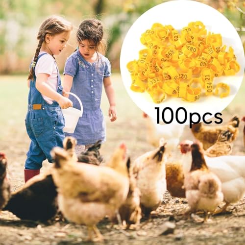 100PCS/Bag 8MM Plastic Pigeon Bands Rings, 001-100 Numbered Plastic Pigeon Bird Leg Bands Rings with Number(Yellow)