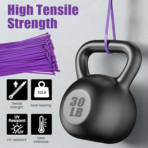 Zip Ties, 500pcs Purple Zip Ties 8 Inch, Plastic Ties Small Zipties Cable Tie Wraps, Multi-Purpose Cable Management Ties, Self-Locking Ziptie for Office and Home(Can bear 30lb) - color: Purple, size: 8" (500 Pack)