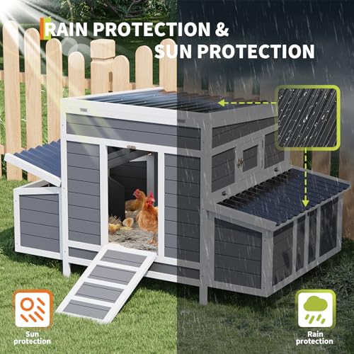 55" Wooden Chicken Coop, Chicken Coop for 4-6 Chickens, with 2 Sides Large Nesting Boxes, Outdoor Poultry Cage Rabbit Cage with Ramps & Tray,(54.41" x 34.49" x 34.05")