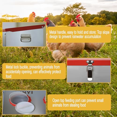 XINYI 7.1 Gallon Auto Chicken Feeder, 6 Ports Galvanized Chicken Feeder,Large Chicken Food Container No Waste & Rodent Proof Chicken Food Dispenser System, Weatherproof Duck Feeder - size: 6 ports