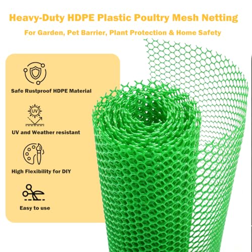 Jollybower 15.7IN x 10FT Plastic Chicken Wire Mesh Fence, Easy Install Chicken Wire Fencing, Garden Netting & Animal Barrier for Animals,Plant,Pet-1pack，Green - color: Green
