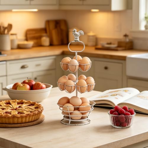 Fresh Egg Holder Countertop Vintage Metal Multi-Tier Egg Holder with Storage Basket Farmhouse Countertop Egg Storage Rack for Kitchen Organization (Double Layer White) - color: Double Layer White