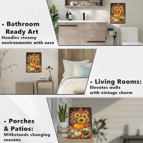 Watercolor Pumpkin Sunflower Autumn Leaves Tin Sign Rustic Fall Wall Art Decor for Living Room Kitchen Dining Room Porch and Entryway Wall Art Decor 16 * 12In - color: Vintage Thanksgiving Tin Sign 18, size: 30X40cm(12*16in)