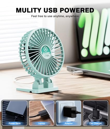 JZCreater USB Desk Fan, Mini Fan Portable, 3 Speeds Desktop Table Cooling Fan, Plug in Power Fan, Rotation Strong Wind, Quiet Personal Small Fan for Home Desktop Office Travel Bedroom, Apple Green - color: Apple Green