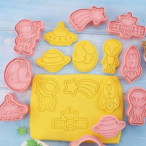 Space Cookie Cutters 8Pcs 3D Astronaut Rocket Cookie Molds for Party Baking | Food-Grade Plastic Cookie Stamps, Perfect for Astronaut Boy Birthday Party Homemade Snacks - color: Space