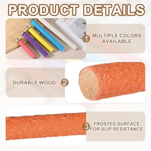 Bird Cage Perch, Colorful Parrot Grinding Claw Sticks, Platform Paw Stand Toy 8/10 Inch, (Wooden, Orange, 2Pcs), Intended for Small Medium Birds/Parrots/Finches/Lovebird - color: Orange, size: 8/10 Inch