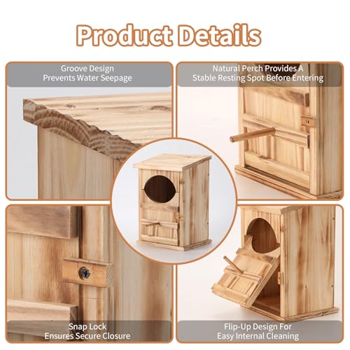 Screech Owl Nesting Box for Outdoors with Easy-Clean Door | Owls House, 13×7.3×8.6 In, Cedar Wood, Quick Assembly, Weather-Resistant Design, Includes Natural Shavings