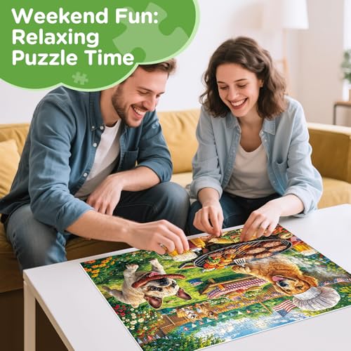 500 Piece Puzzles for Adults, BBQ Dog Party Jigsaw Puzzles 500 Pieces | Summer Picnic Garden Food Puzzle 500 Piece for Teens Seniors, Puppy Animal Pet Lover Jigsaw Puzzle, Family Game Puzzle Gift - color: Dog Party
