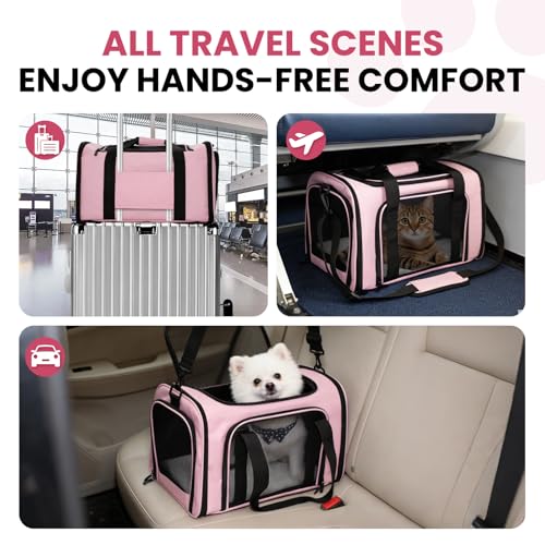 Soft-Sided Cat Carrier 18x11x11 in Expandable Travel Pet Bag 15LBS | For Cats and Small Dogs with Anti-Scratch Mesh Washable Mat Collapsible Escape-Proof Airline Approved with Shoulder Strap - color: Pink, size: 11.0"L x 11.0"W x 18.0"H