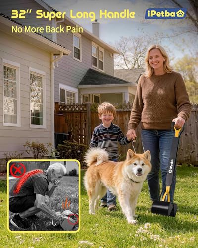 Large Dog Pooper Scooper for Yard, 32 inch Long Handle, No Bending - color: Sunrise Yellow