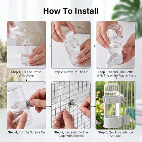 2 Pack Bird Water Dispenser for Cage, Automatic Bird Water Feeder | 4.73 Fl Oz Parakeet Water Dispenser Plastic No Mess Suspended Birds Waterer for Parakeet, Cockatiel, Budgie, Lovebirds