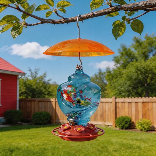 8" Mini Plastic Rain Cover for Bird Feeder, 2-Pack Yellow Weather Guard | Stainless Hooks Baffle Dome, Small Protective Shield for Hanging Outdoors, Bird House Protector from Snow/Sun/Poop, Dia. 20cm - color: Orange, size: 2PC/Pack