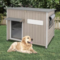 Outdoor Dog House Weatherproof, Wooden Puppy Shelter with Anti-Chewing Iron Frame and Elevated Floor, Sturdy Dog Kennel for Small, Medium & Large Dogs (Gray, 40" L x 26" W x 31" H) - size: 40" L x 26" W x 31" H