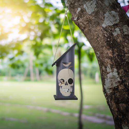 Red Carpet Studios Outdoor Bird House - Large Round Birdhouse for Wrens, 20.5" Long, Charley Harper Design, Pine Wood Base and Roof with PVC House and Jute Hanging Rope - color: Wrented
