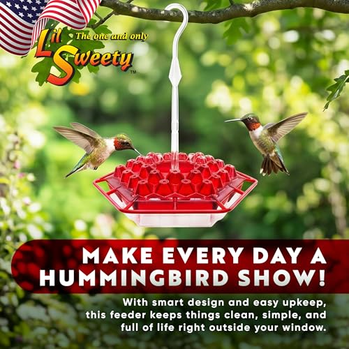 Lil Sweety Hummingbird Feeder for Outdoors Hanging, 12 oz Leak-Proof Nectar Feeder, 30 Feeding Ports, Built-in Ant Moat & Bee Guard, Easy Fill & Clean, Durable USA Made Bird Feeder for Patio Garden - color: Red
