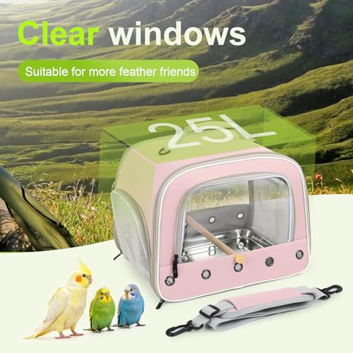 Bird Travel Carrier Cage for Medium Parrot, Portable Bag with Metal Tray to Carry and Transport Medium and Large Birds Like African Grey, Long Tail Cockatiel (Pink, Large Carrier) - color: Pink