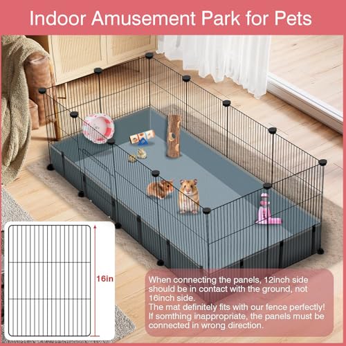 VISCOO 12 Panels Small Animal Playpen, 48" x 24" x 16" Guinea Pigs Cages | C&C Cage for Guinea Pigs with Waterproof Mat, Puppy Play Pen, Bunny Playpen, Indoor Outdoor Portable Metal Wire Yard Fence - color: Black, style: 12 Panels - 48"L x 24"W x 16"H