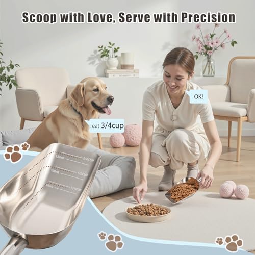 Dog-Cat Food Scoop 3/4 Cup, SSyang Thickened 304 Stainless Steel Pet Food Scoop with Long Handle, Precision Scale, Easy to Clean, Suitable for Wet and Dry Food - size: Medium 3/4 Cup