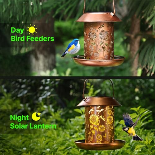 Bird Feeders for Outdoors Hanging,Metal Wild Bird Feeder Solar Lanterns Outdoor Waterproof Summer Decor Garden Gifts for Women Mom Bird Lovers,Decoration for Yard,Patio,Porch,Balcony - size: 1pack Sunflower
