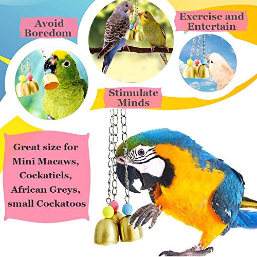 SunGrow Parrot Bell Toy Accessory, Galvanized Steel Jingle Chime Set with Hanging Clip, Cage Chew Play Item for Cockatiel Conure Lovebird, Small Bird Plaything Sound Enrichment