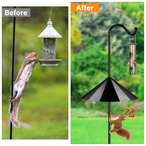 92’’ Bird Feeder Pole Squirrel Proof 1 Pack, Adjustable Tall Shepherds Hooks for Outdoor with 7 Prongs Base, Heavy Duty Shepherd Hook with Baffles, Pole for Bird Feeder, Plant Baskets - size: 92 Inch Pole&Baffle