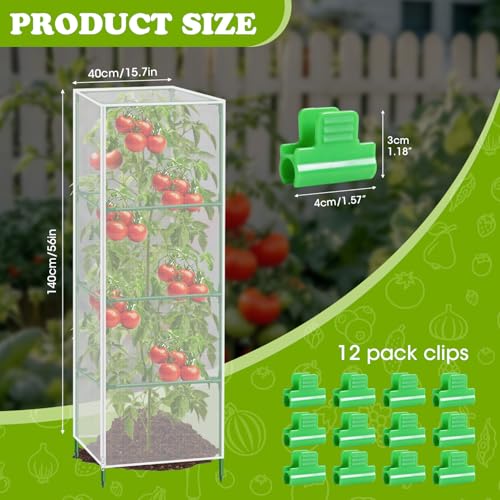 3Pack Garden Bird Netting Plant Cover for Square Tomato Cage,55.1"x15.7" Insect Bird Barrier Tomato Cage Net with Zipper&12pcs Clips,Tomato Trellis Netting Protection Mesh Cover for Protecting Plants - color: Netting Plant Cover-55.1"x15.7"-Transparent