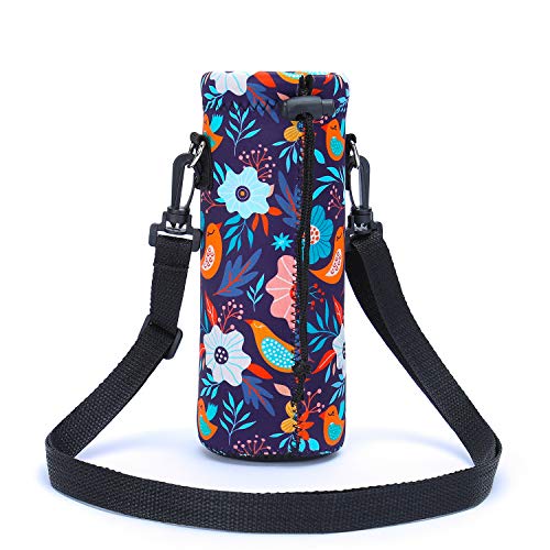 AMARY 500ML Neoprene Water Bottle Carrier Bag with Adjustable Shoulder Strap,Insulated Water Bottle Cover for Stainless Steel/Glass/Plastic Bottles 16.9OZ (Birds) - color: Birds