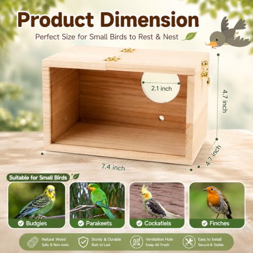 GINDOORParakeet Nesting Box,Transparent Cockatiel Nesting House(M) | Detachable Wooden Pine Bird Nest,Breeding box for Parrot, Lovebirds, Budgie, Conure, and Other Small Birds - size: S