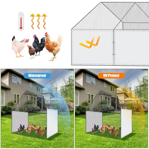 VitalCozy 2 Pcs Chicken Coop Cover Waterproof 6.3 x 3.9 ft Chicken Run Cover Coop Tarp Accessories for Winter with 50 Pcs Ball Bungees Cords for Outdoor (White) - color: White, size: 6.3 x 3.9 ft