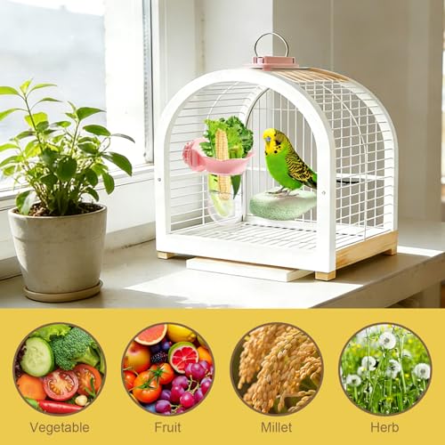 2PCS Vegetable Bird Cage Feeder, Millet Holder for Bird Cage, Veggie & Fruit Parakeet Holder Cup with Water Storage to Keep Green for Cockatiels, Budgies, Lovebirds