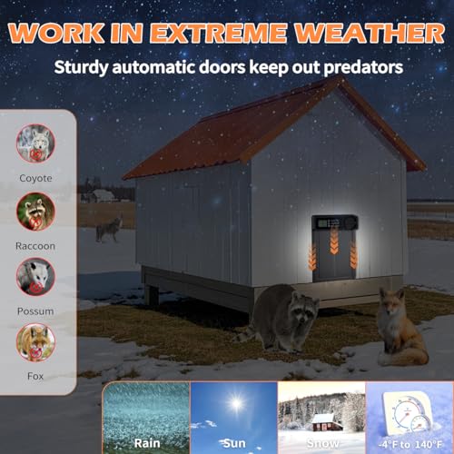 Automatic Chicken Coop Door, Battery Powered with Anti-Pinch Sensor | Waterproof Automatic Opener, Smart Timer, Large LCD Display, Auto Open/Close for Hens, Ducks & Geese Poultry