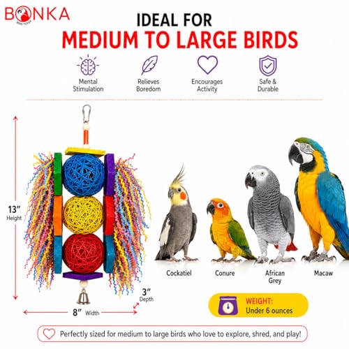 Bonka Bird Toys 1854 Tri Foraging Star 13" x 8" Natural Vine Ball Chew and Shred Toy for Medium to Large Birds Like Conures African Greys Amazons and Similar - size: Tri